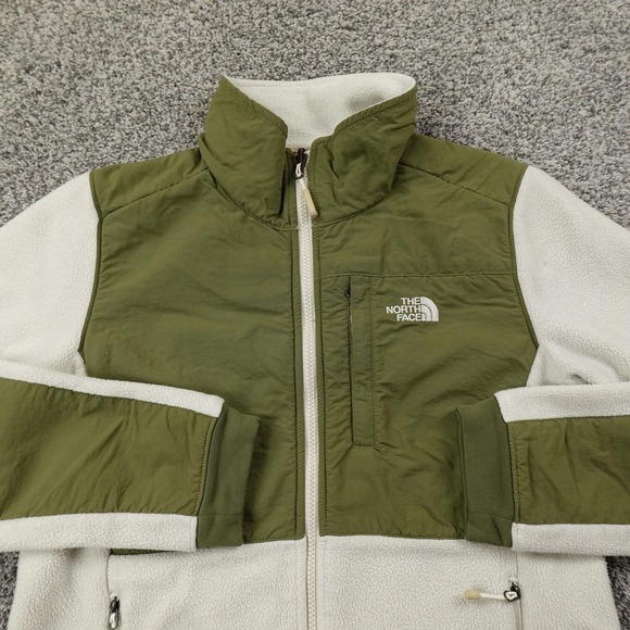 North Face Jacket Womens S White Green Denali Polartec Fleece Full Zip Coat Hike - Picture 2 of 12